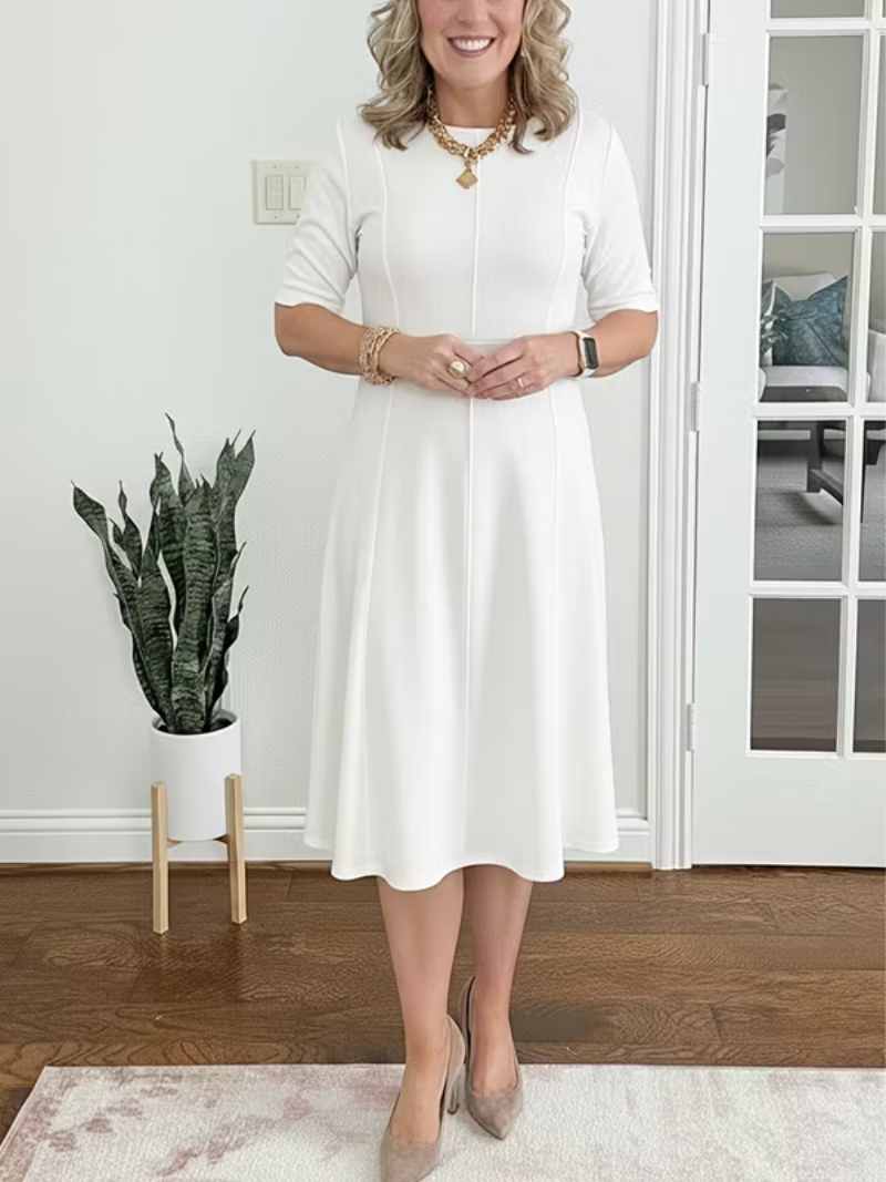Damen Midi Kleid mit halben Ärmeln elegant und fließend