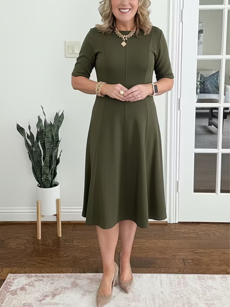 Damen Midi Kleid mit halben Ärmeln elegant und fließend