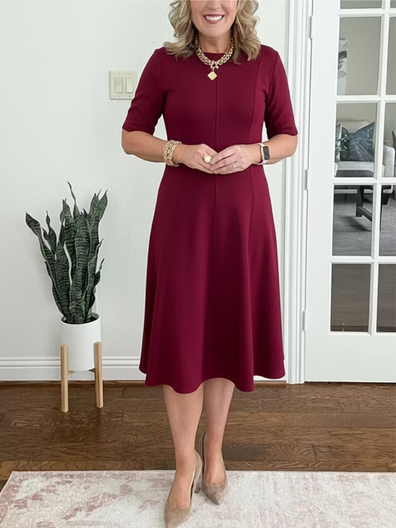 Damen Midi Kleid mit halben Ärmeln elegant und fließend