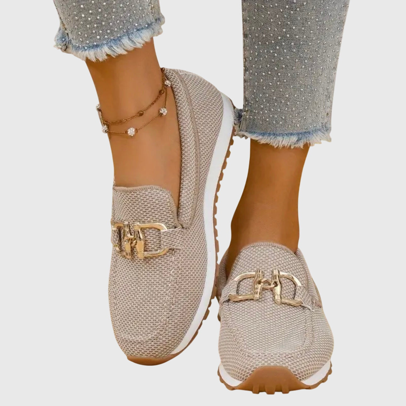 Damen Loafer mit orthopädischer Sohle und Goldschnalle