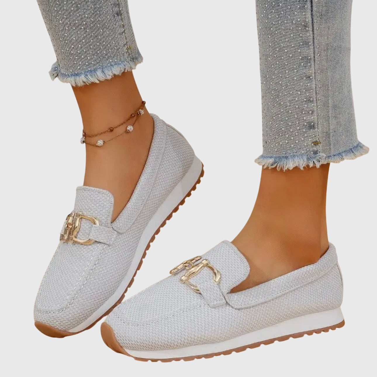 Damen Loafer mit orthopädischer Sohle und Goldschnalle