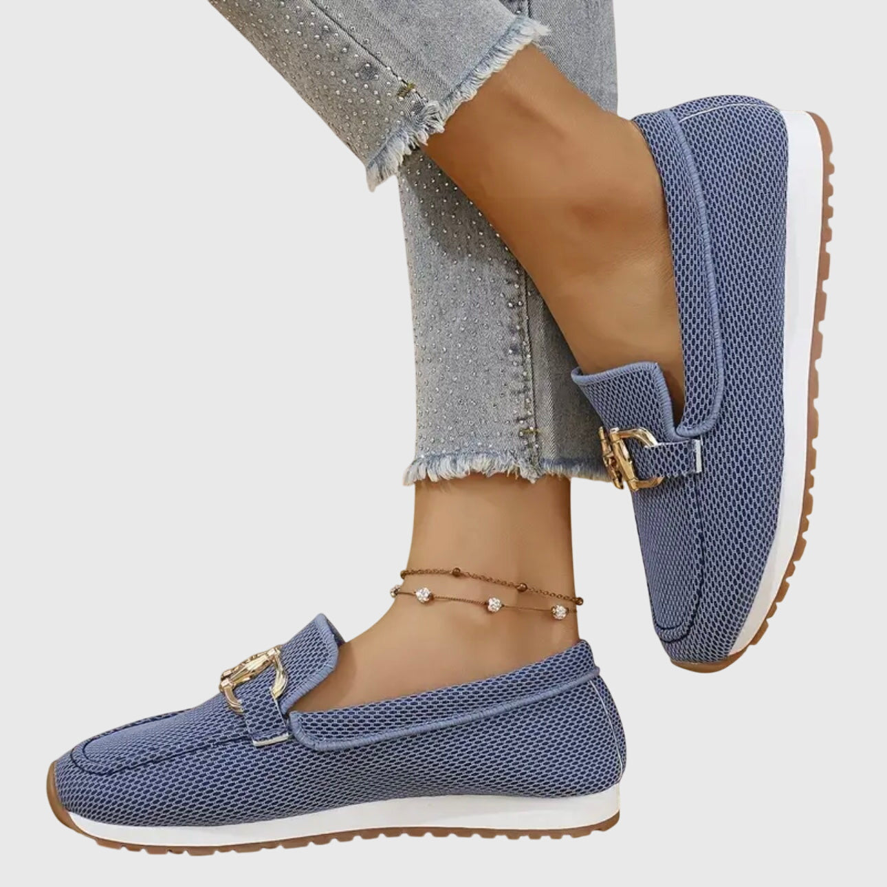 Damen Loafer mit orthopädischer Sohle und Goldschnalle