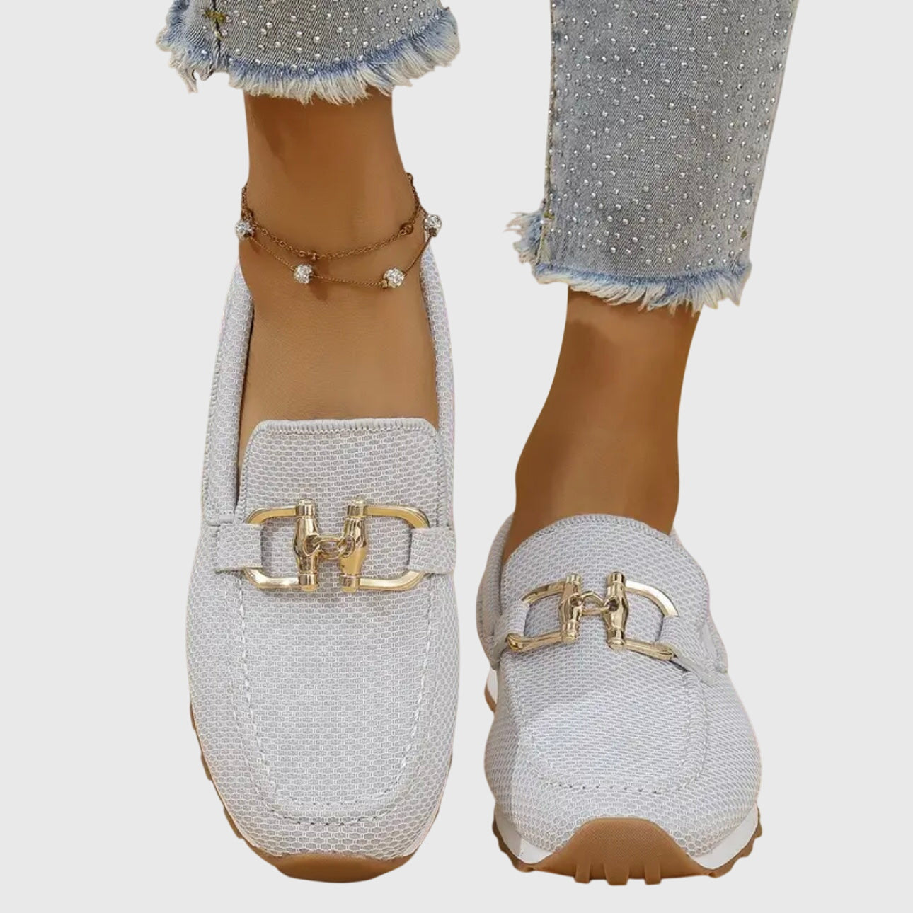 Damen Loafer mit orthopädischer Sohle und Goldschnalle