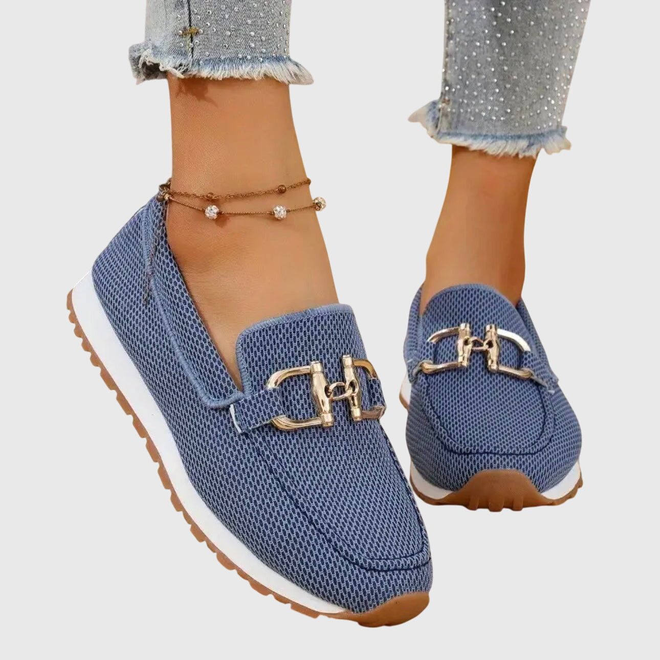 Damen Loafer mit orthopädischer Sohle und Goldschnalle