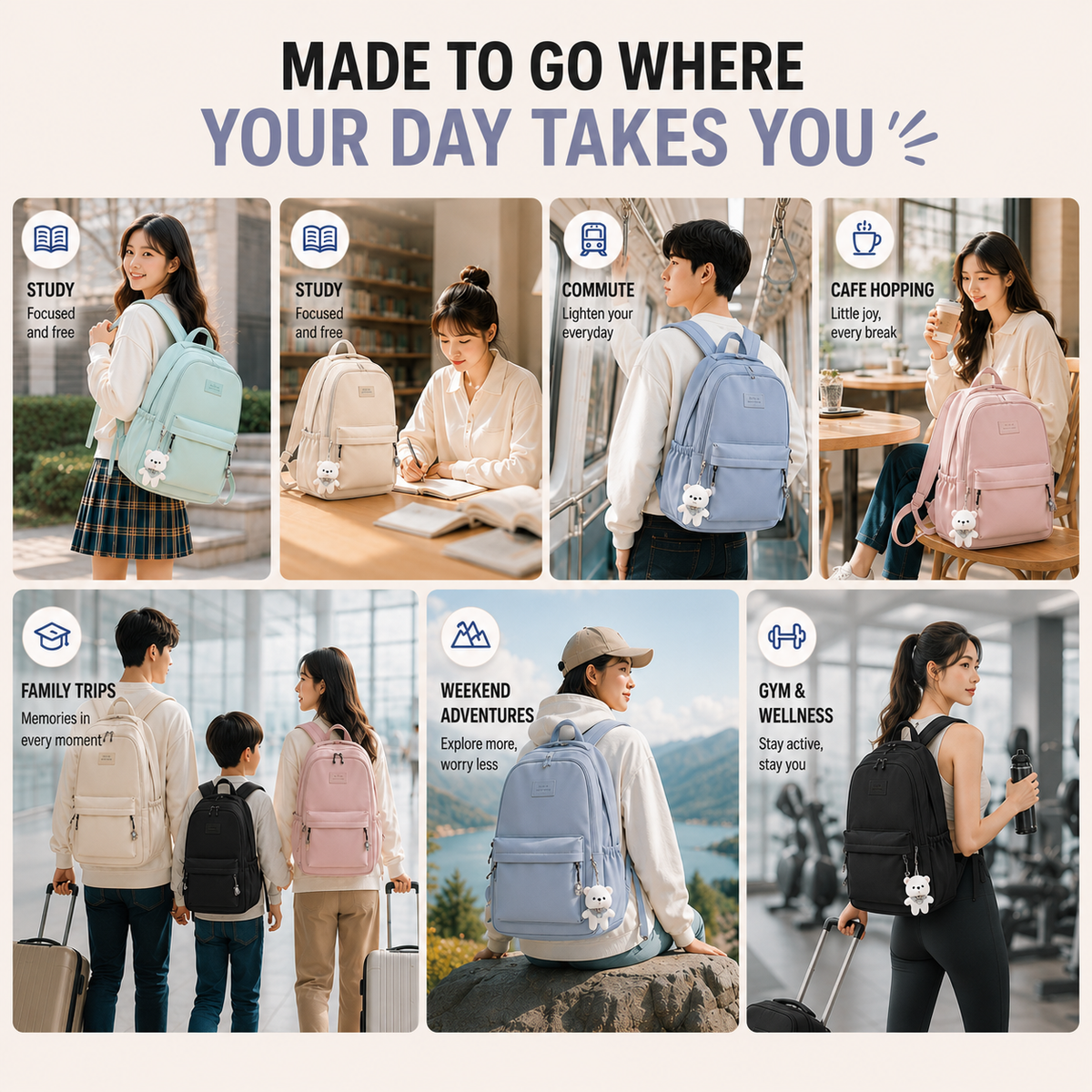 Damen Rucksack mit Laptopfach und vielen Taschen