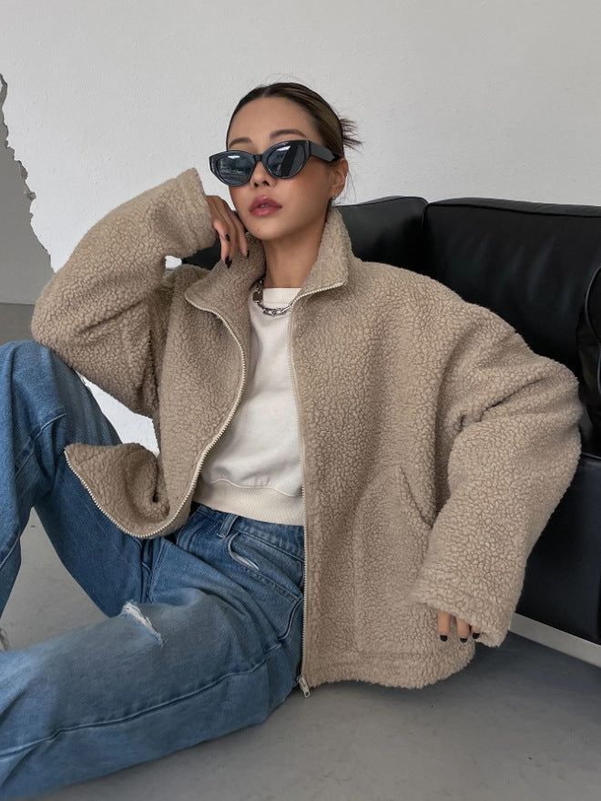Damen Lammwolljacke mit Stehkragen