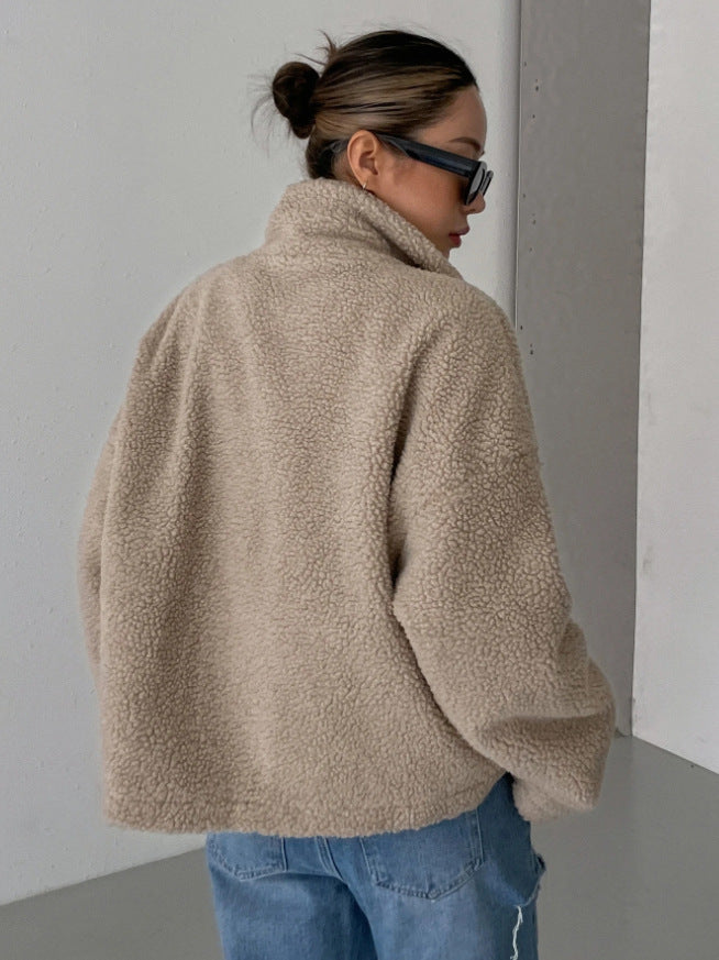 Damen Lammwolljacke mit Stehkragen