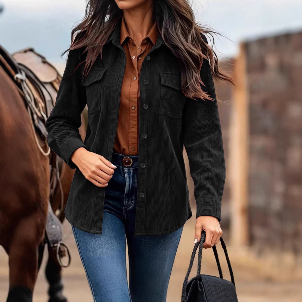Damen Cordjacke mit Brusttaschen