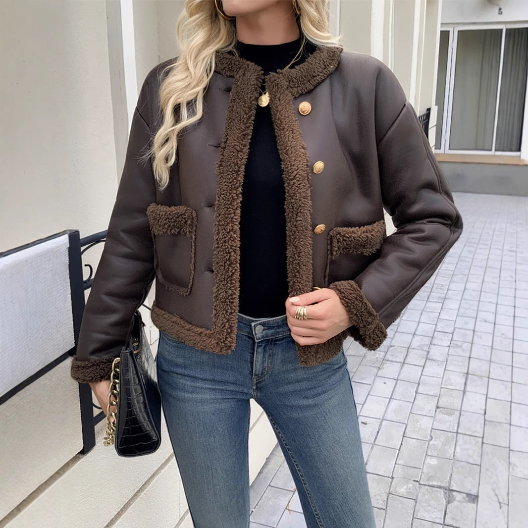 Damen Kurzjacke mit Kragen und Taschen