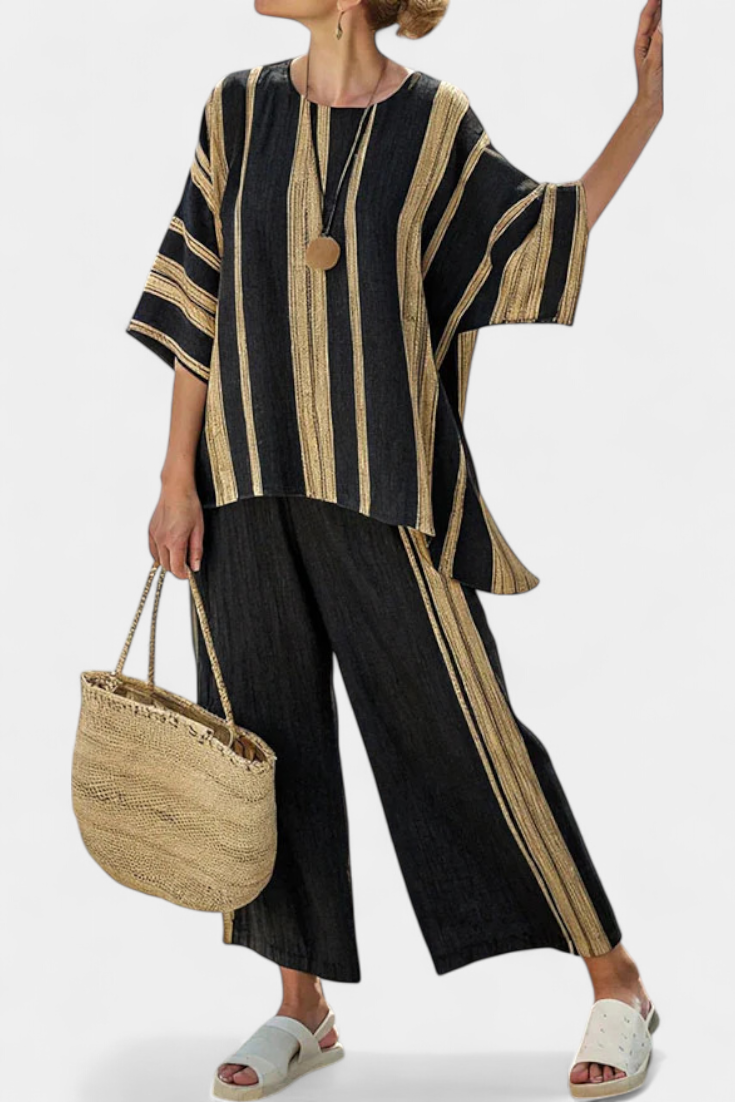 Calden | Bequemes kariertes Oversized Oberteil & lockere Leinenhose