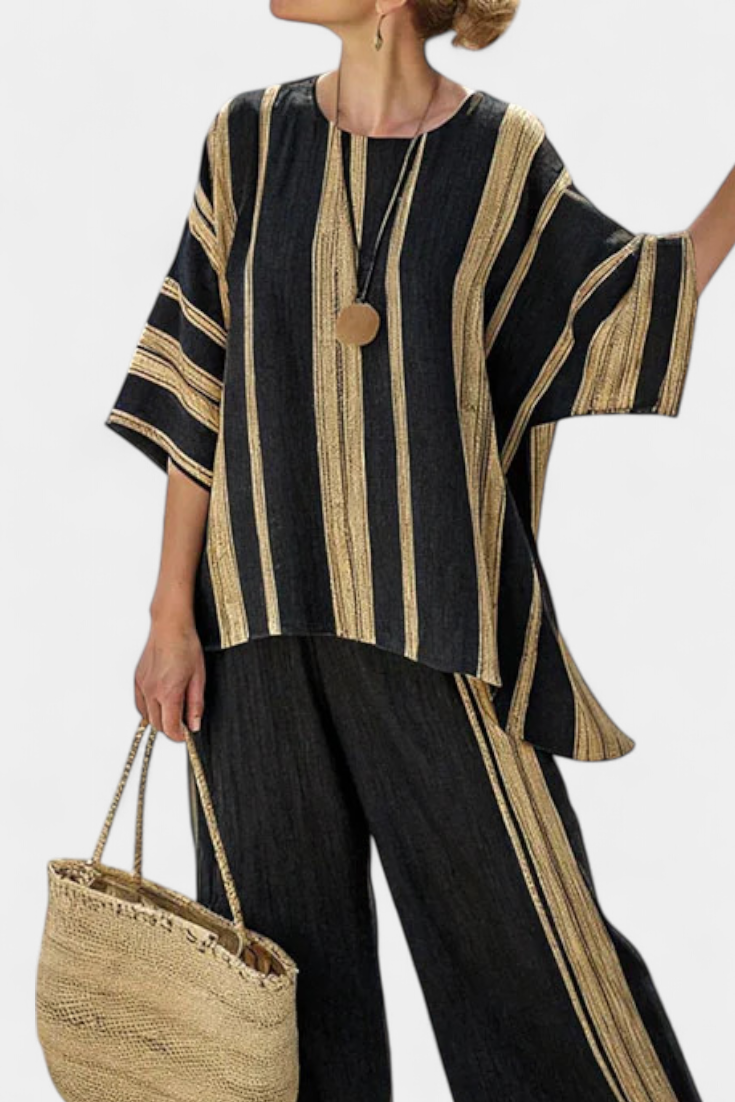 Calden | Bequemes kariertes Oversized Oberteil & lockere Leinenhose