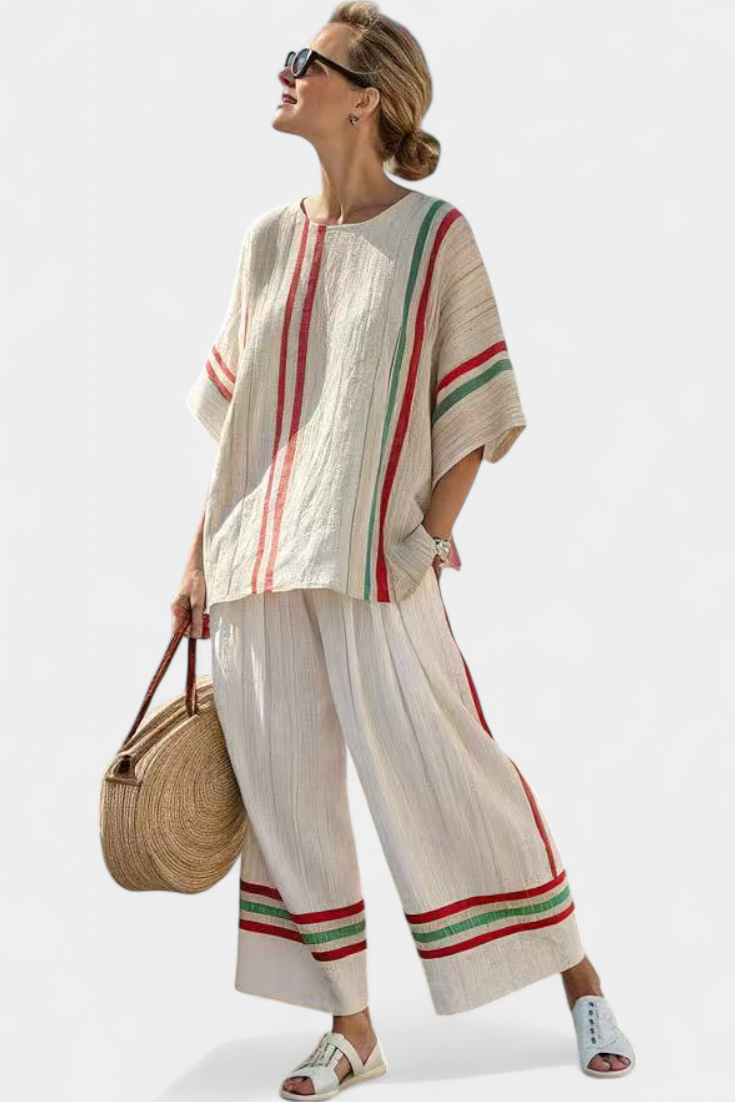 Truvane | Bequeme boho bedruckte Bluse & lockere Hose