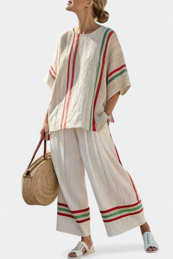 Truvane | Bequeme boho bedruckte Bluse & lockere Hose