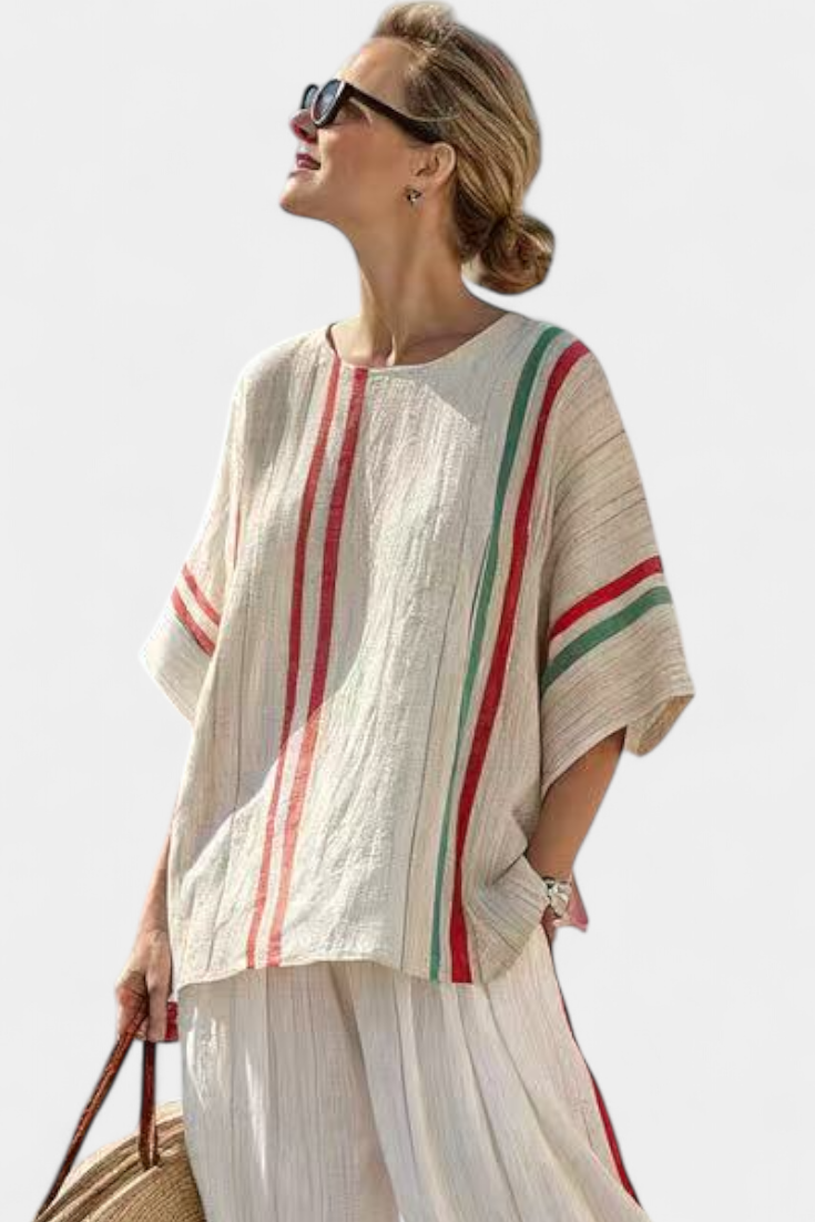 Truvane | Bequeme boho bedruckte Bluse & lockere Hose