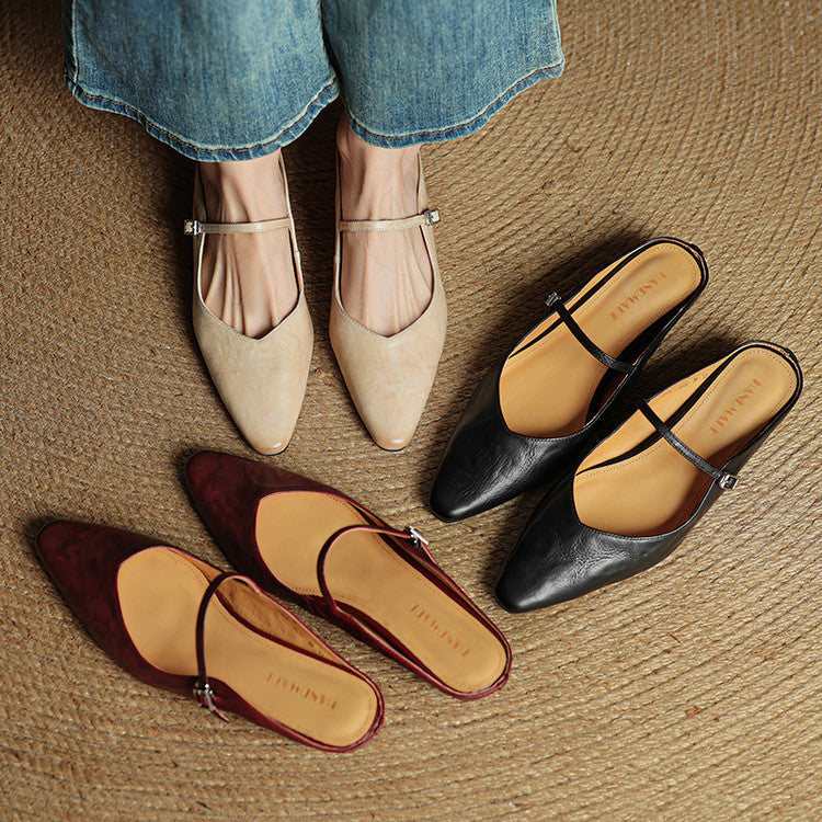 Damen Leder Mary Jane Mules