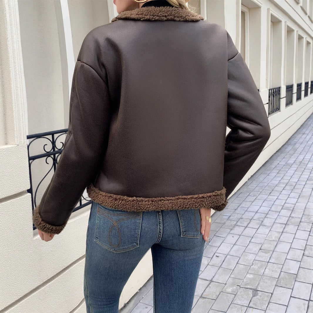 Damen Kurzjacke mit Kragen und Taschen