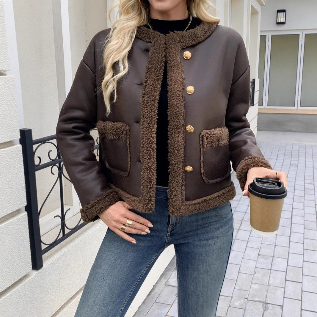 Damen Kurzjacke mit Kragen und Taschen