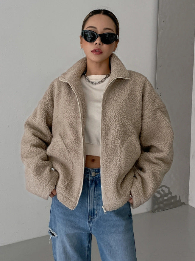 Damen Lammwolljacke mit Stehkragen
