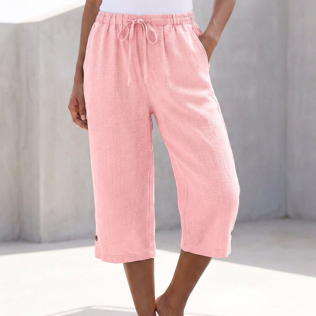 Relaxed-Fit Damen Hose aus Leinen mit Kordelzug und Taschen