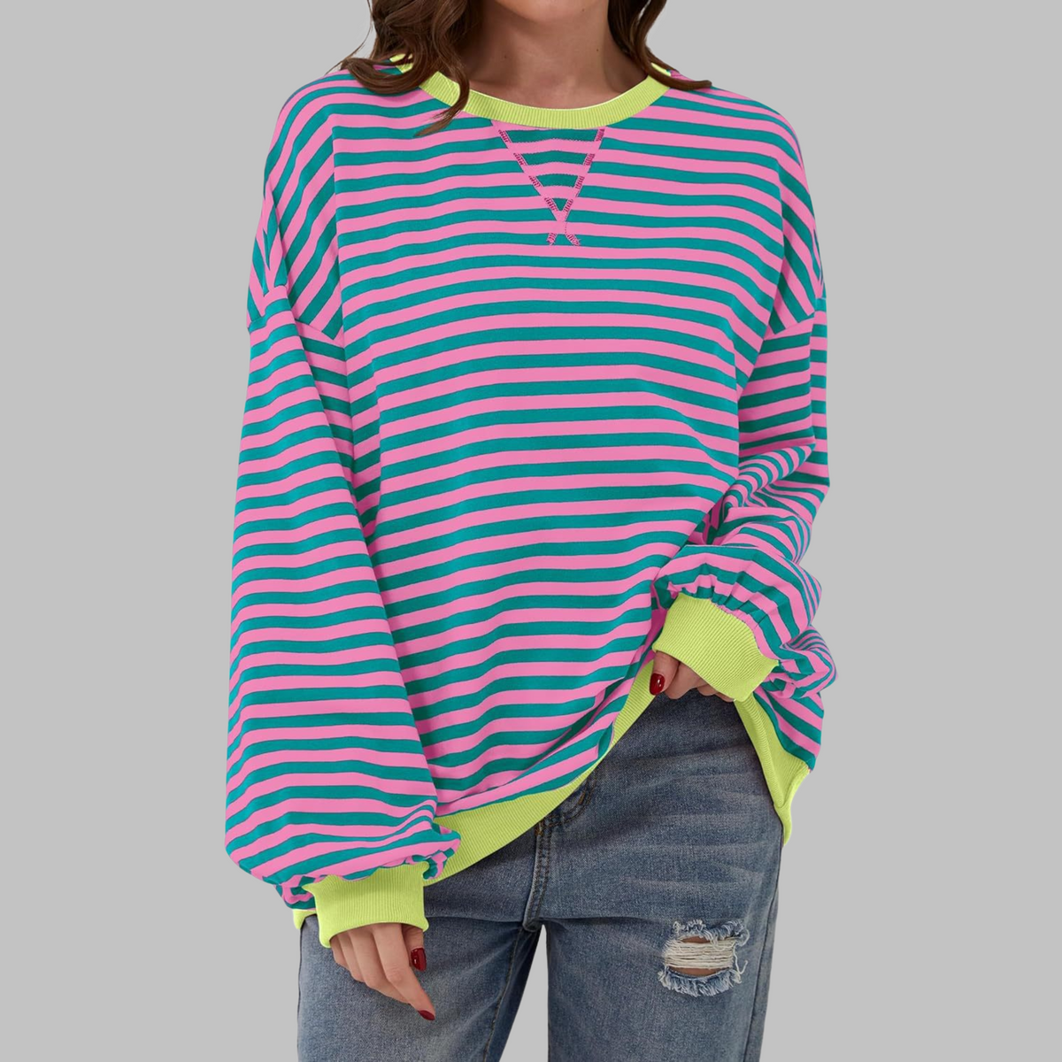 Damen Sweatshirt mit Streifenmuster