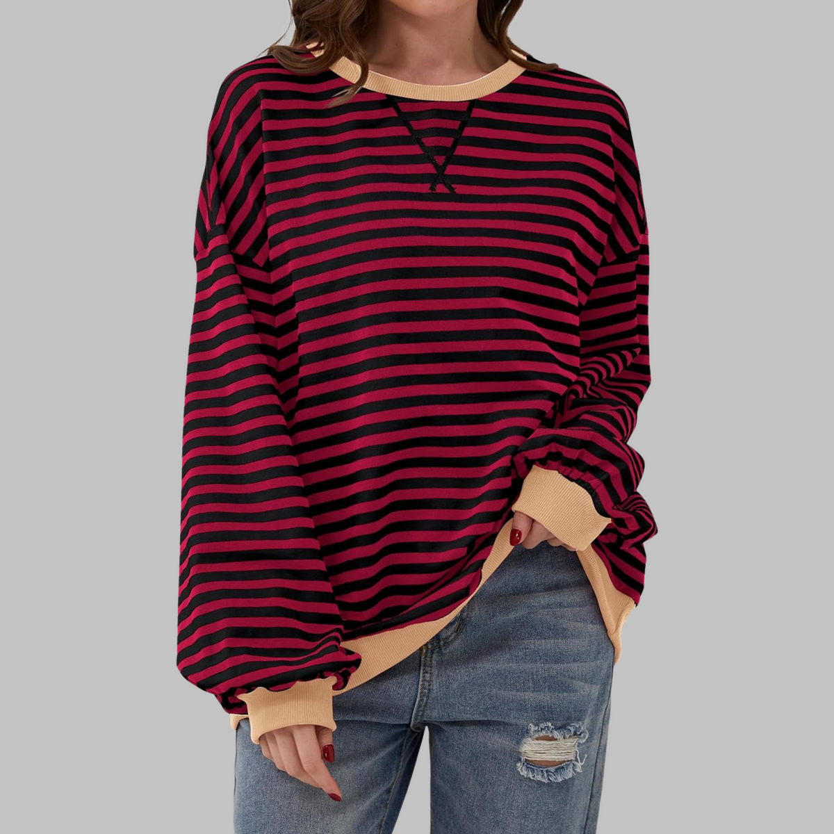 Damen Sweatshirt mit Streifenmuster