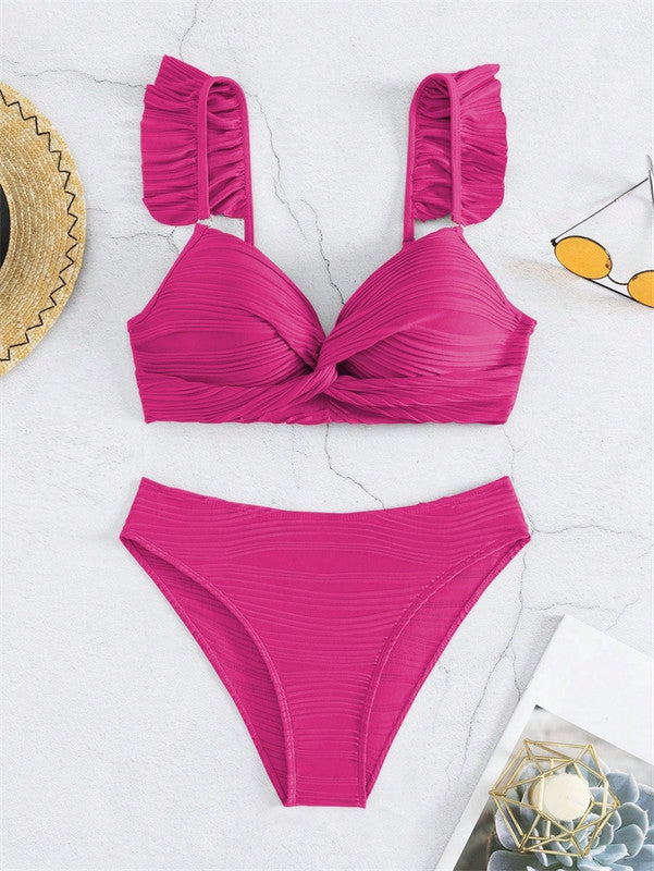 Einfarbiges Twist-Bikini-Set