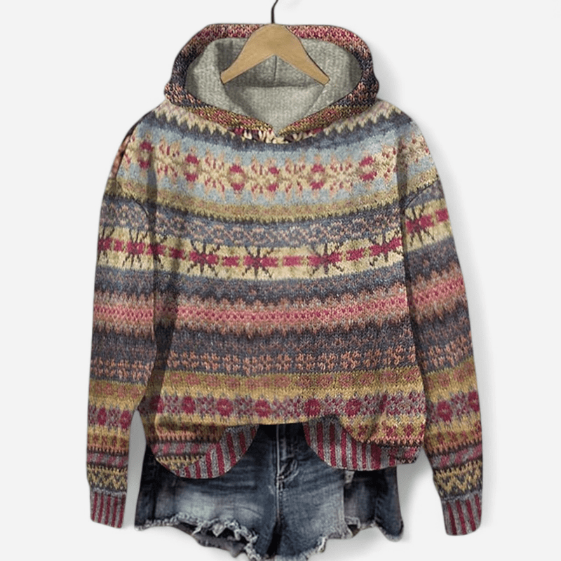 Damen Hoodie mit Ethno Muster im Retro Stil