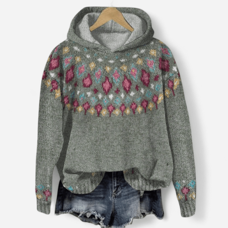 Damen Hoodie mit Ethno Muster im Retro Stil