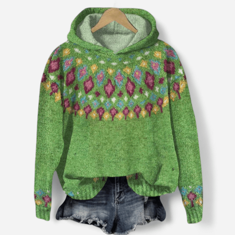 Damen Hoodie mit Ethno Muster im Retro Stil