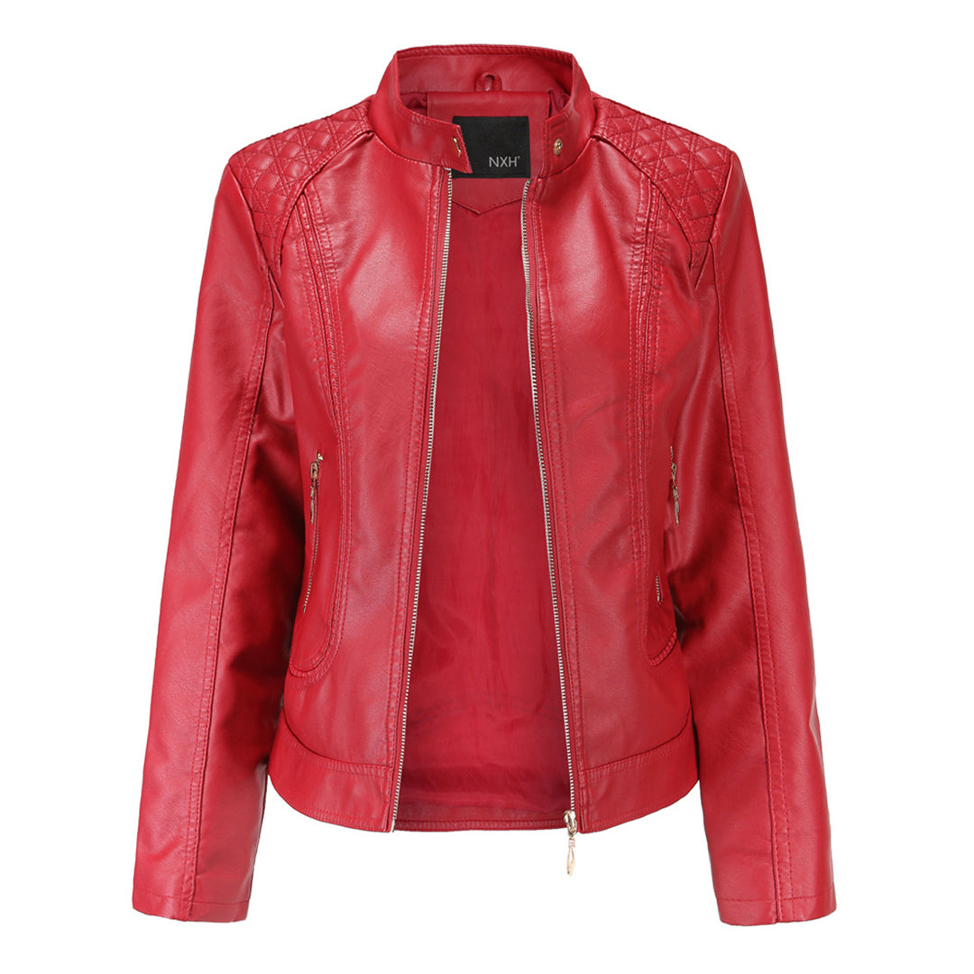 Damen Lederjacke mit Stehkragen und Reißverschluss