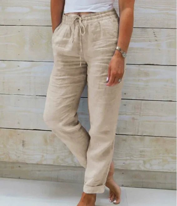 Damen Leinenhose gerade geschnitten mit Kordelzug