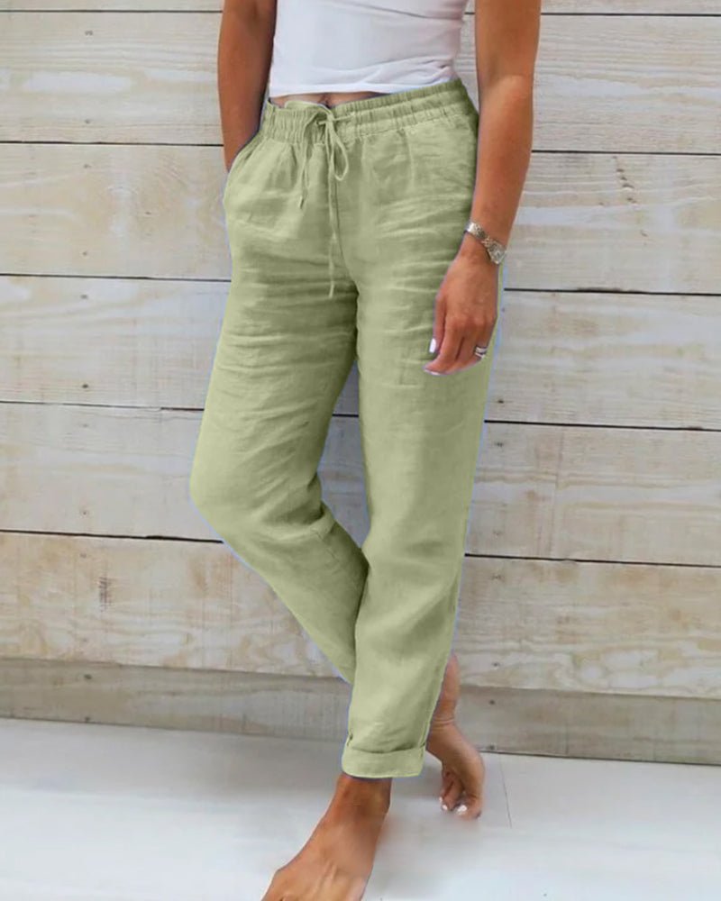 Damen Leinenhose gerade geschnitten mit Kordelzug