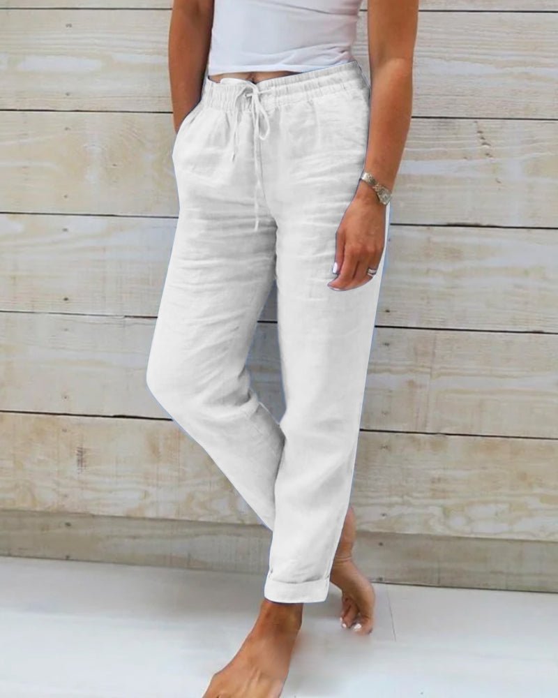 Damen Leinenhose gerade geschnitten mit Kordelzug