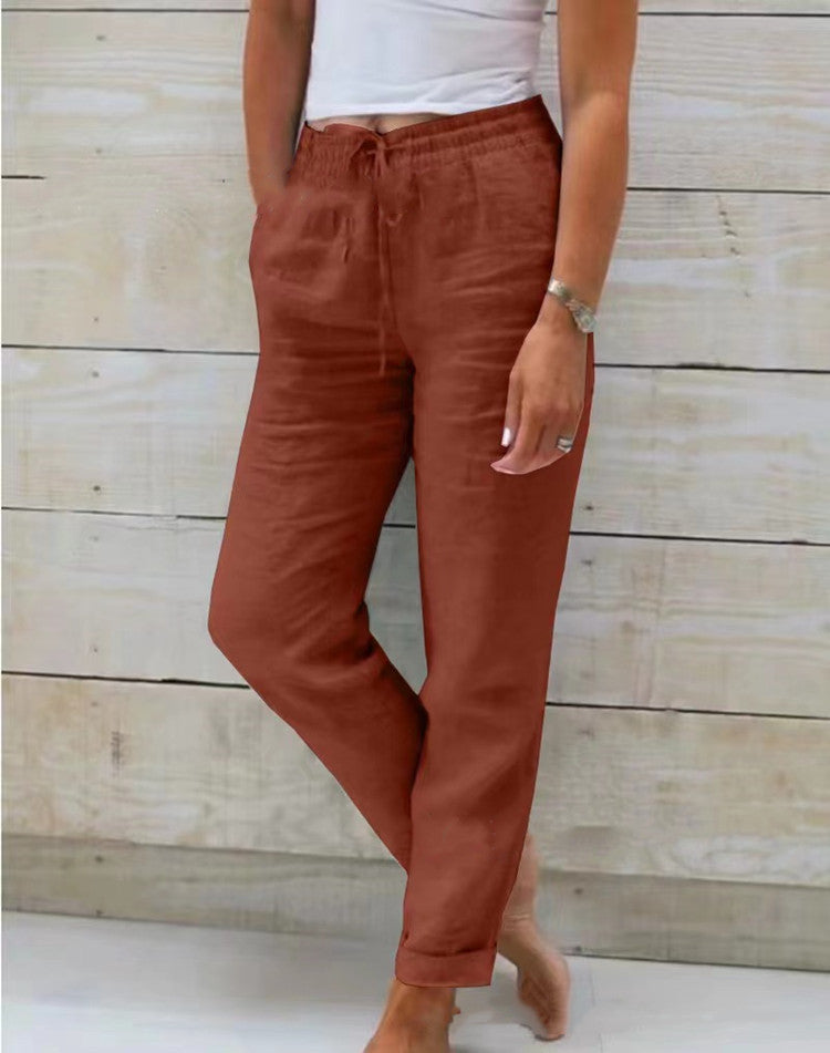 Damen Leinenhose gerade geschnitten mit Kordelzug
