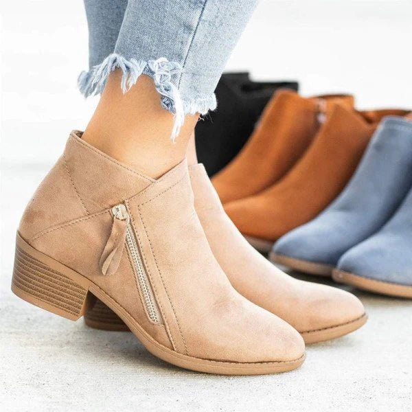 Stiefeletten Damen seitlicher Reißverschluss und Blockabsatz