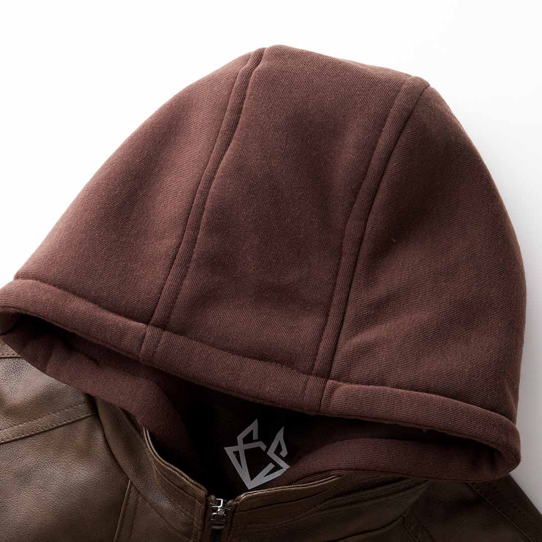 Herren Jacke in Lederoptik mit Kapuze und Reißverschluss