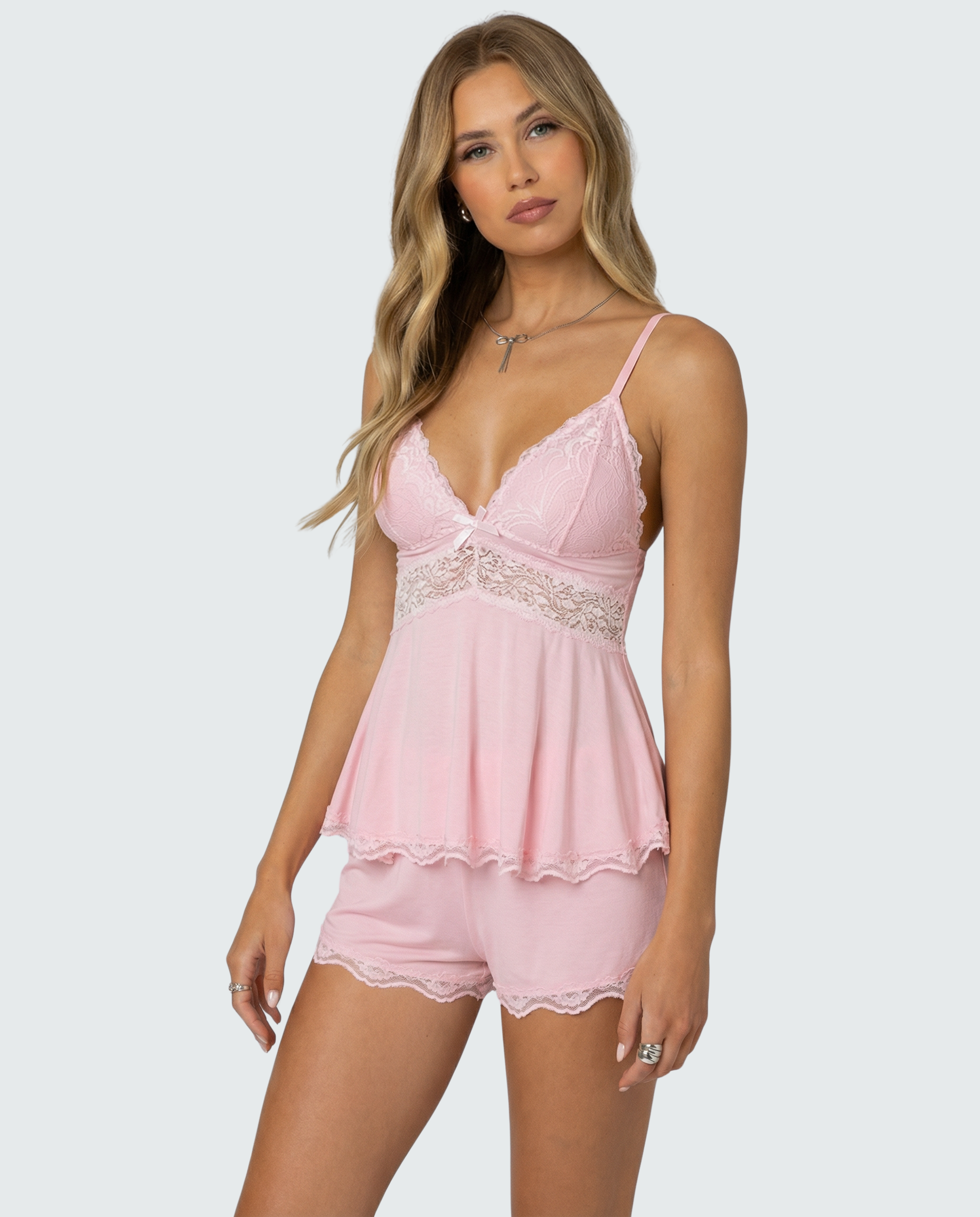 Midnight Kiss Damen Spitzen Cami Shorts Set