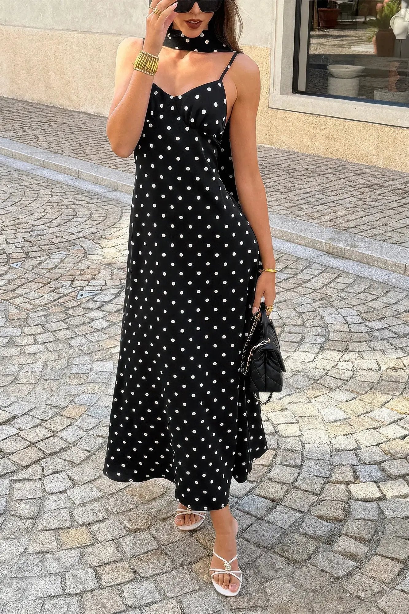 Damen ärmelloses Bodycon Slip Kleid mit Tupfen