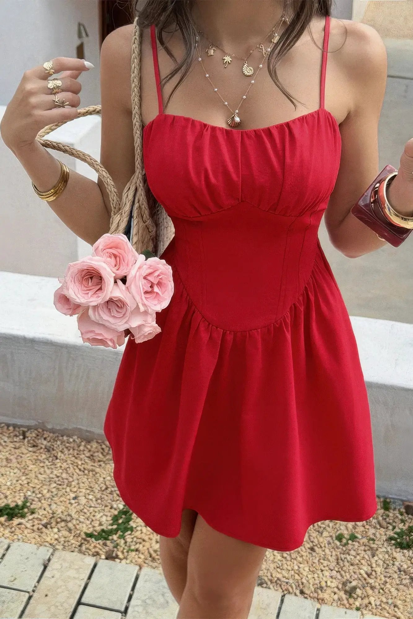 Damen ärmelloses Corset Minikleid mit Spitzenbesatz