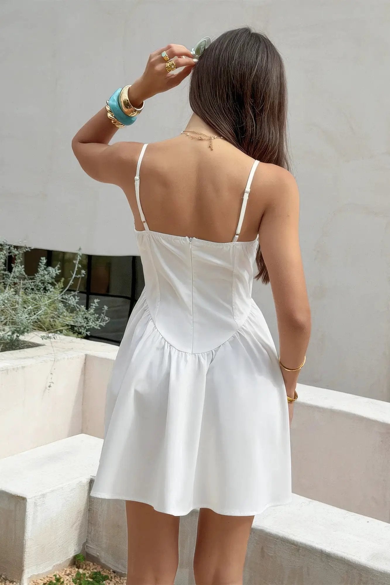 Damen ärmelloses Corset Minikleid mit Spitzenbesatz