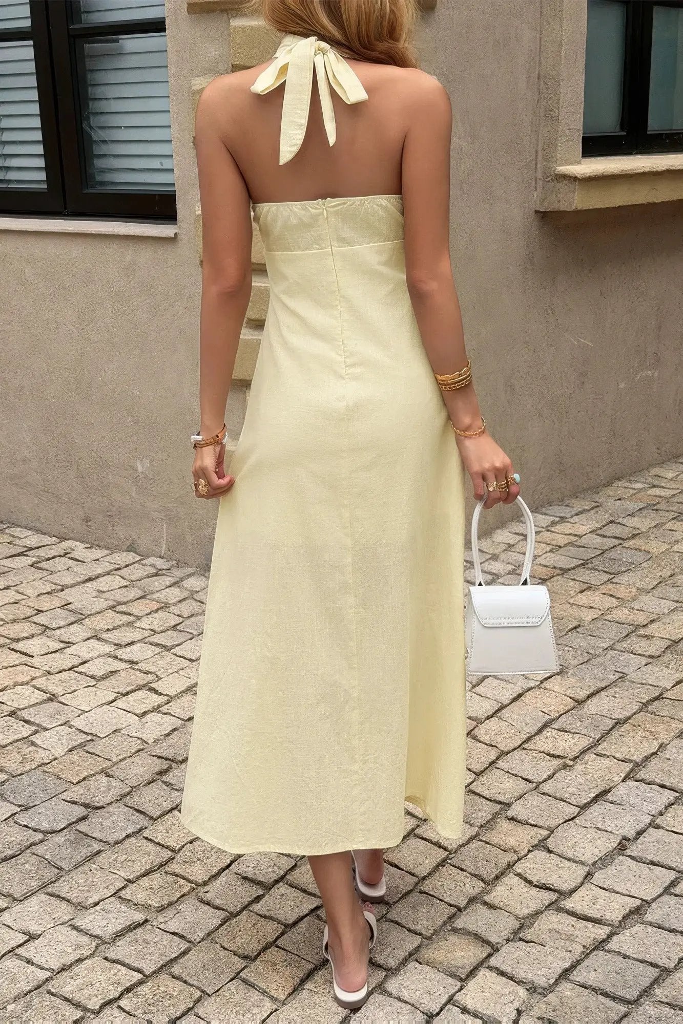 Damen Halter rückenfreies Kleid mit Kreuzband