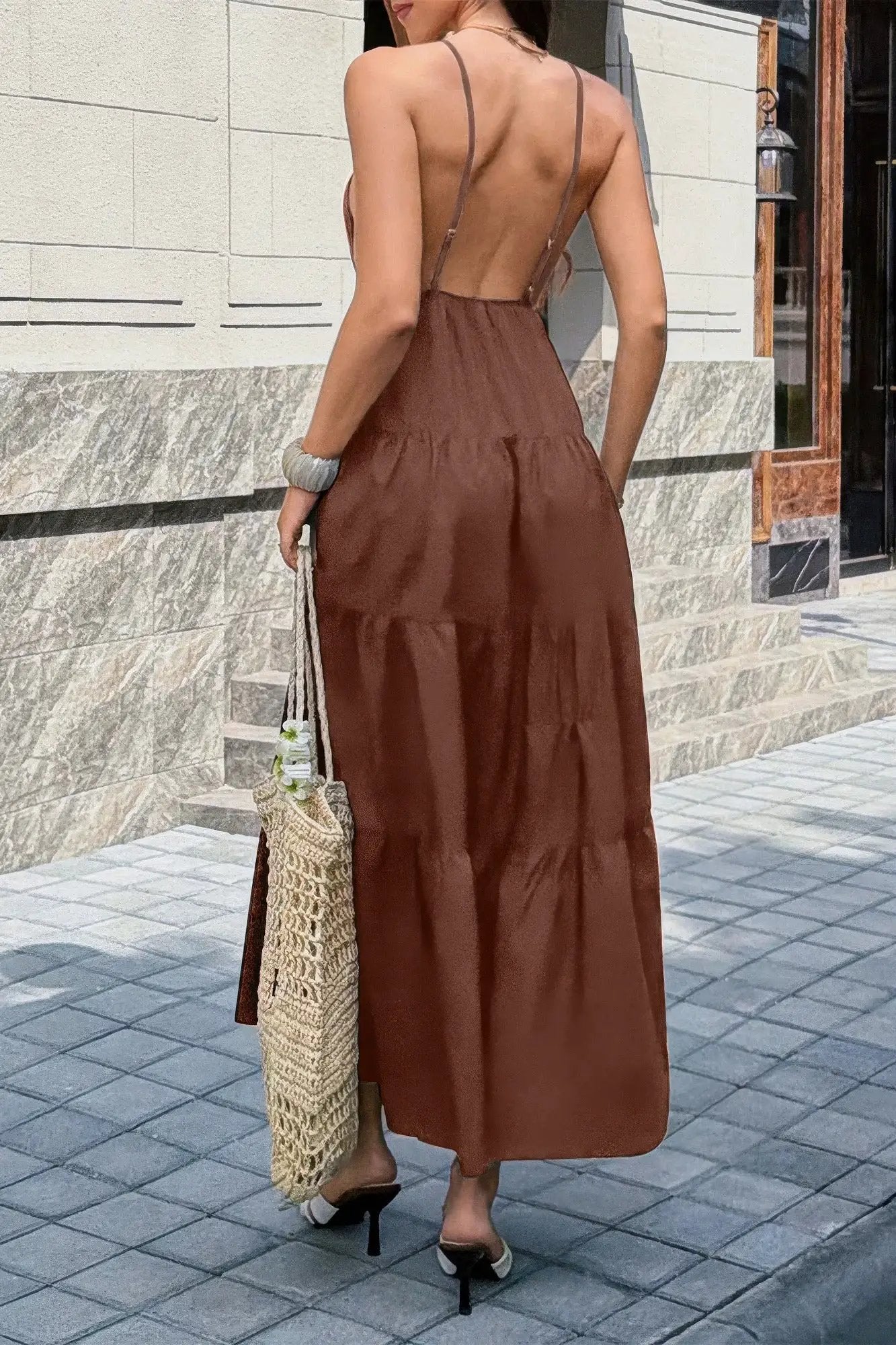 Damen ärmelloses Kleid mit hoher Taille und offenem Rücken
