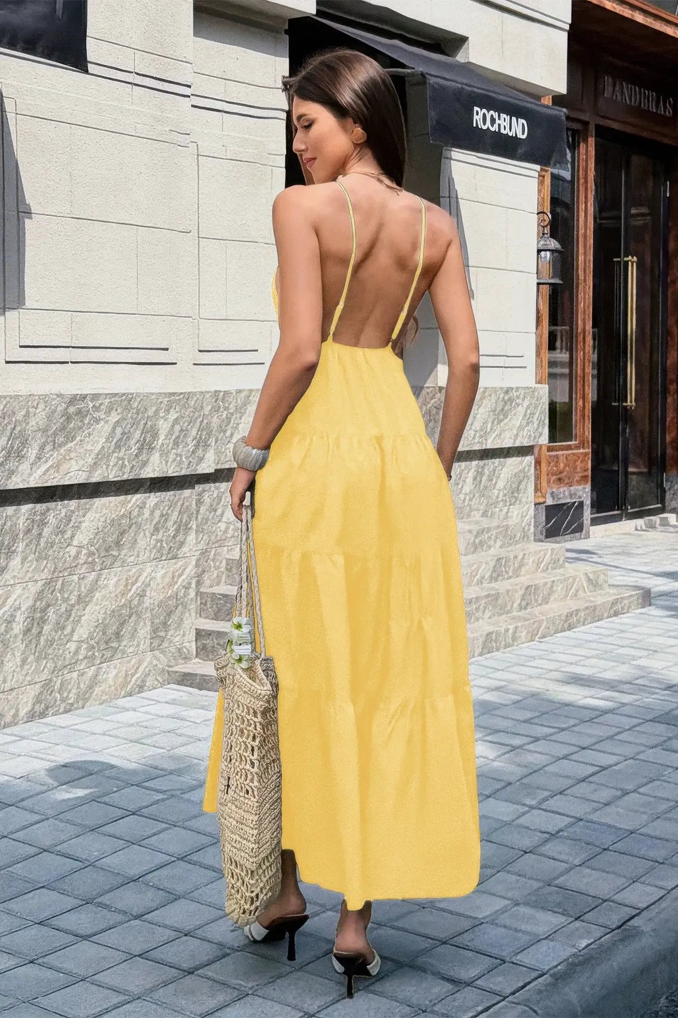 Damen ärmelloses Kleid mit hoher Taille und offenem Rücken