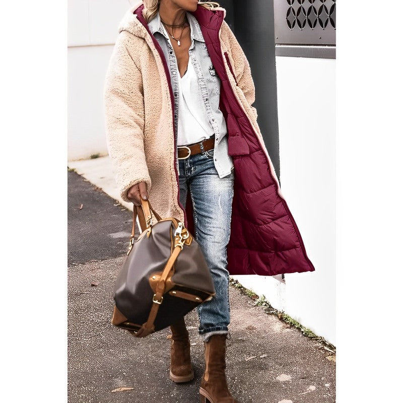 Damen langer Wintermantel mit Teddyfutter