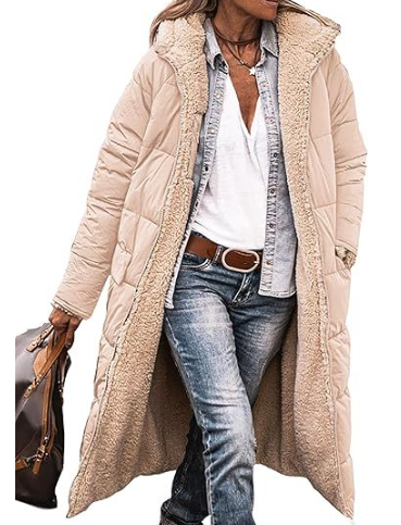 Damen langer Wintermantel mit Teddyfutter