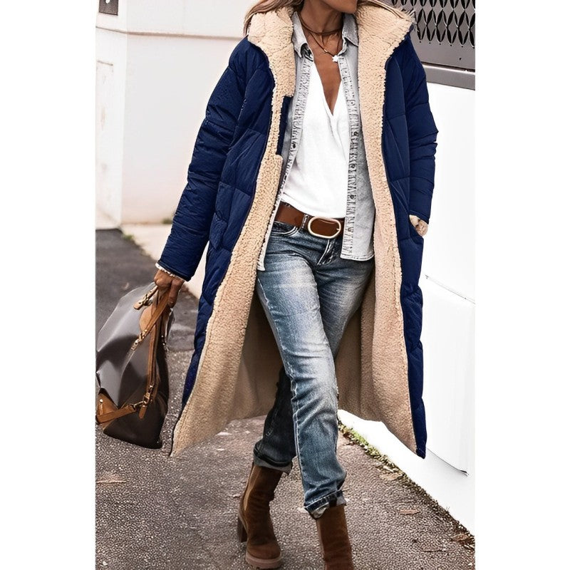 Damen langer Wintermantel mit Teddyfutter