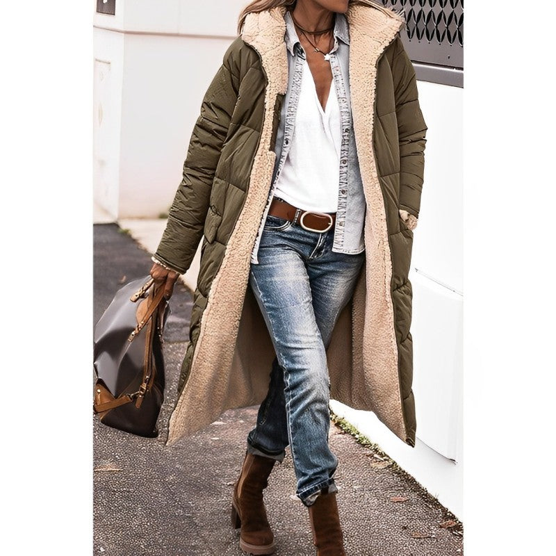Damen langer Wintermantel mit Teddyfutter