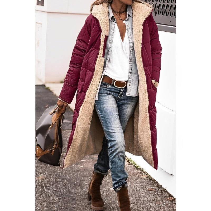 Damen langer Wintermantel mit Teddyfutter