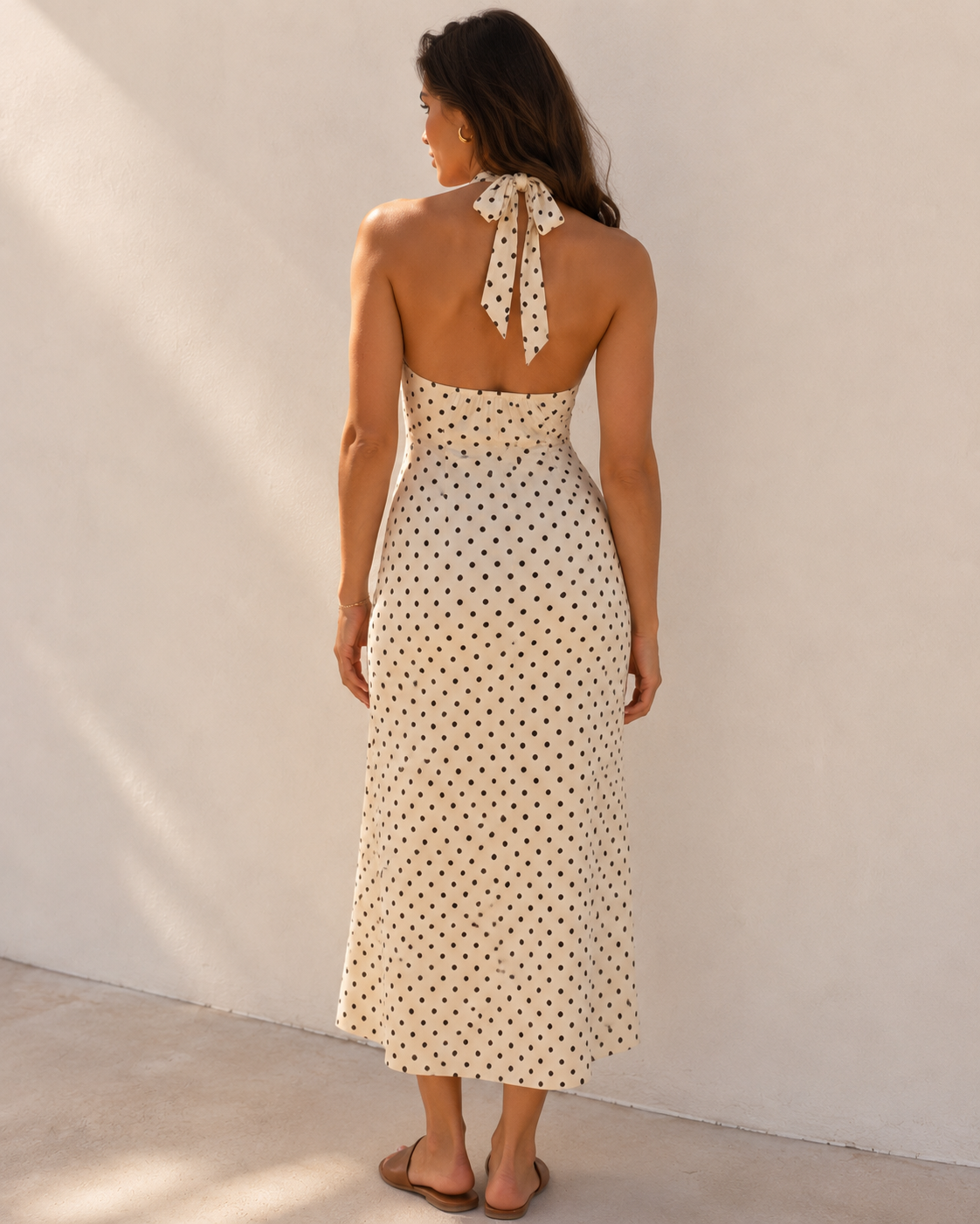 Damen Maxikleid mit Tupfen und Halterausschnitt