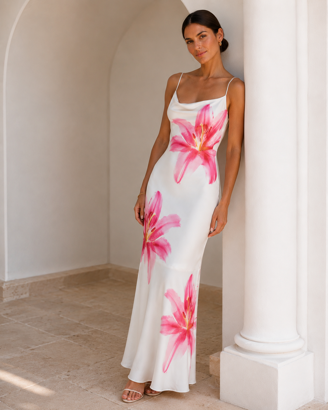 Damen figurbetontes Midikleid mit eckigem Ausschnitt und Blumenprint